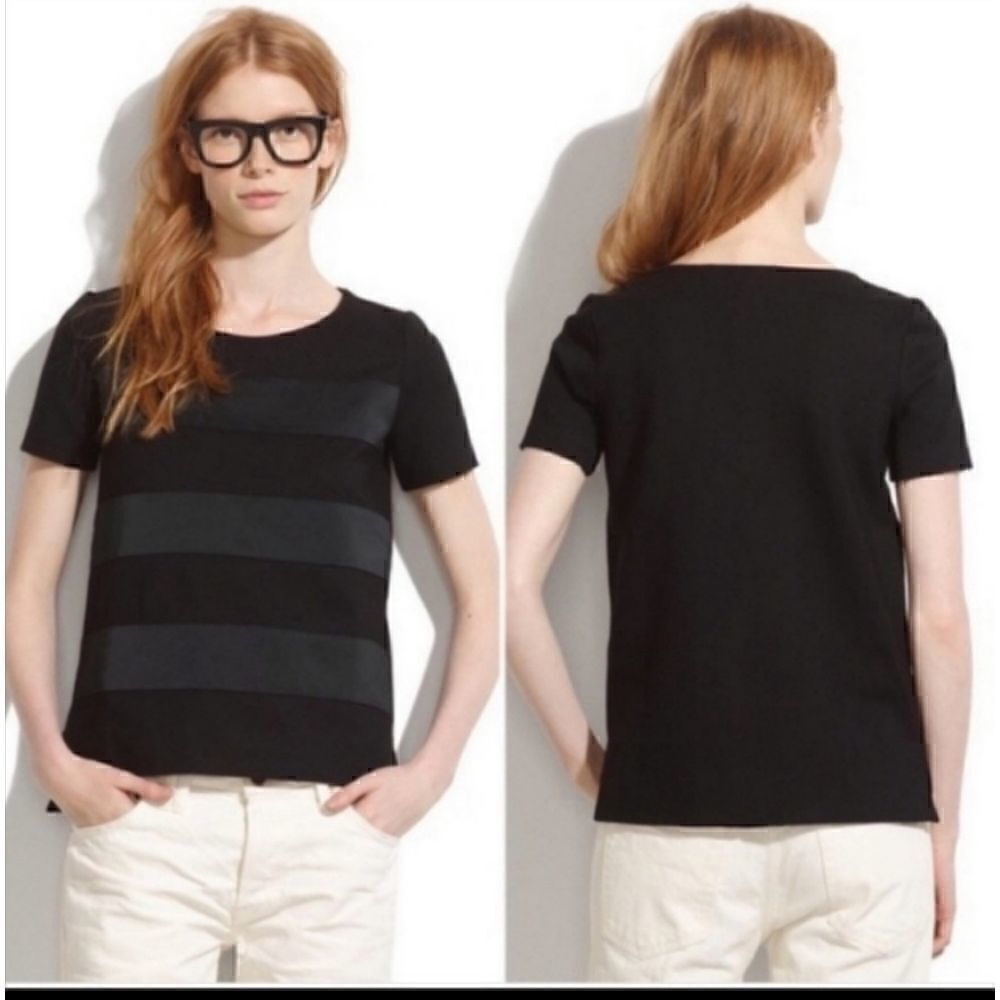 Madewell Night out Tee Satin tonal stripe 09246 black size small NWOT